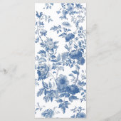 Elegant Frans Blauw Bloemen Toile Bruiloft Menu (Achterkant)