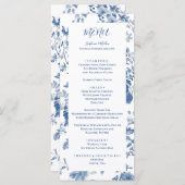 Elegant Frans Blauw Bloemen Toile Bruiloft Menu (Voorkant / Achterkant)