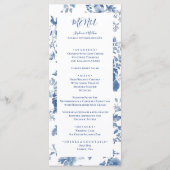 Elegant Frans Blauw Bloemen Toile Bruiloft Menu (Voorkant)