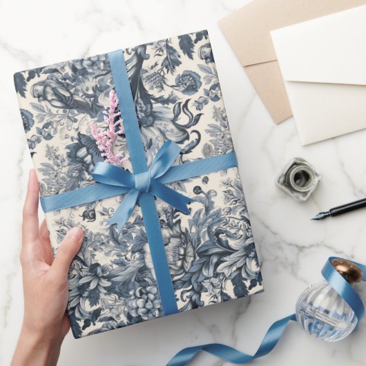 Elegant  Frans Blauw Bloemen Toile Fleurie Cadeaupapier (Geschenken)