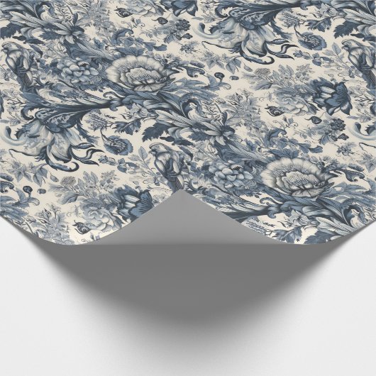 Elegant  Frans Blauw Bloemen Toile Fleurie Cadeaupapier (Hoek)