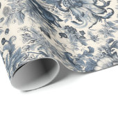 Elegant  Frans Blauw Bloemen Toile Fleurie Cadeaupapier (Rol Hoek)