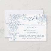  Elegant Frans Blauw Bloemen Toile QR Code RSVP Kaartje (Voorkant)