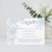  Elegant Frans Blauw Bloemen Toile QR Code RSVP Kaartje (Staand voorkant)