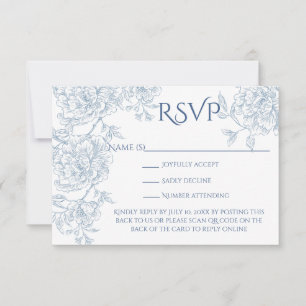  Elegant Frans Blauw Bloemen Toile QR Code RSVP Kaartje