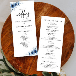 Elegant Frans  Blauw Bloemen Trouwprogramma