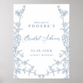 Elegant Frans Blauw Bloemen Vrijgezellenfeest Welk Poster (Voorkant)