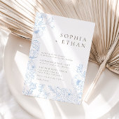 Elegant Frans Blauw Bloemenlijn Art Bruiloft Kaart