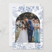 Elegant Frans Blauw Bloom Bloemen Bruiloft Bedankkaart (Voorkant)