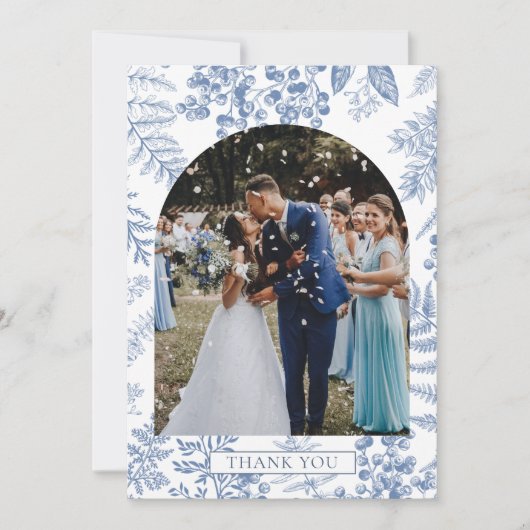 Elegant Frans Blauw Bloom Bloemen Bruiloft Bedankkaart (Voorkant)