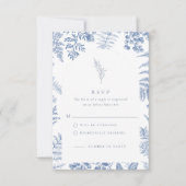 Elegant Frans Blauw Bloom Bloemen Bruiloft RSVP Kaartje (Voorkant)