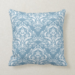 Elegant Frans Blauw en Wit Damaskpatroon Kussen