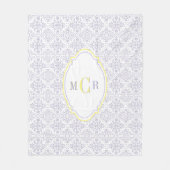 Elegant Frans Blauw Geel Wit Damast Monogram Fleece Deken (Voorkant)