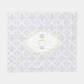 Elegant Frans Blauw Geel Wit Damast Monogram Fleece Deken (Voorkant (Horizontaal))