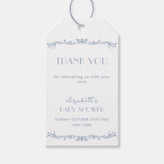 Elegant Frans Blauw  Lijst Baby shower Cadeaulabel (Voorkant)