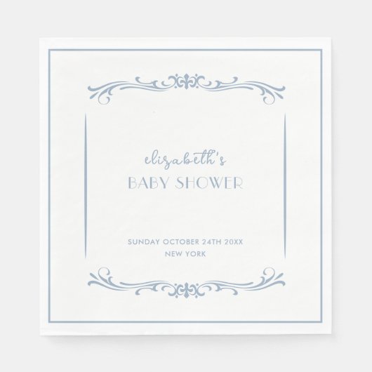 Elegant Frans Blauw  Lijst Baby shower Servet (Voorkant)