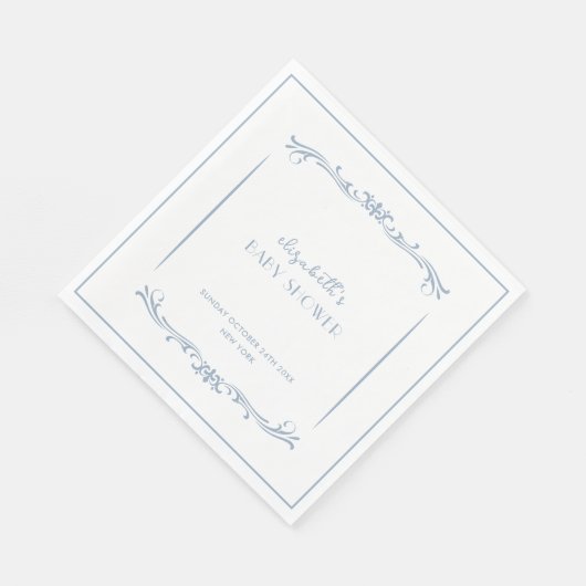 Elegant Frans Blauw  Lijst Baby shower Servet (Hoek)