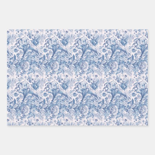 Elegant  Frans Blauw Toile Pattern Inpakpapier Vel (Voorkant 3)