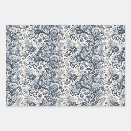 Elegant  Frans Blauw Toile Pattern Inpakpapier Vel (Voorkant 2)
