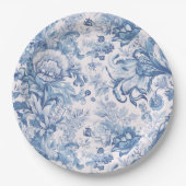 Elegant  Frans Blauw Toile Pattern Papieren Bordje (Voorkant)