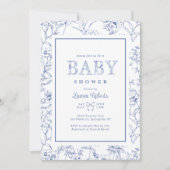Elegant Frans Blauw & Wit Bloemen Baby shower Kaart (Voorkant)