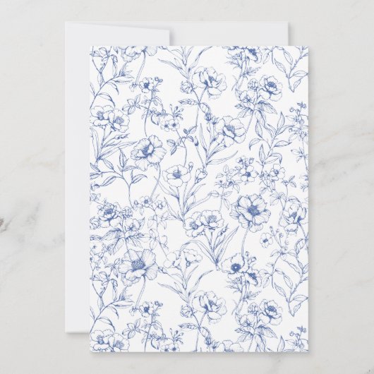 Elegant Frans Blauw & Wit Bloemen Baby shower Kaart (Achterkant)