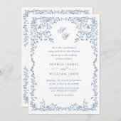 Elegant Frans Bloemen Lijst Bruiloft QR code Kaart (Voorkant / Achterkant)