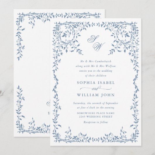 Elegant Frans  Bloemen Lijst Bruiloft QR code Kaart (Voorkant / Achterkant)