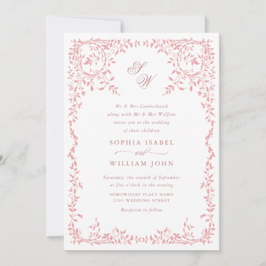 Elegant Frans  Bloemen Lijst Bruiloft QR code Kaart (Voorkant)