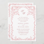 Elegant Frans  Bloemen Lijst Bruiloft QR code Kaart (Voorkant / Achterkant)