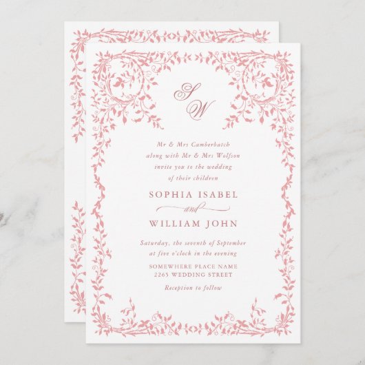 Elegant Frans  Bloemen Lijst Bruiloft QR code Kaart (Voorkant / Achterkant)