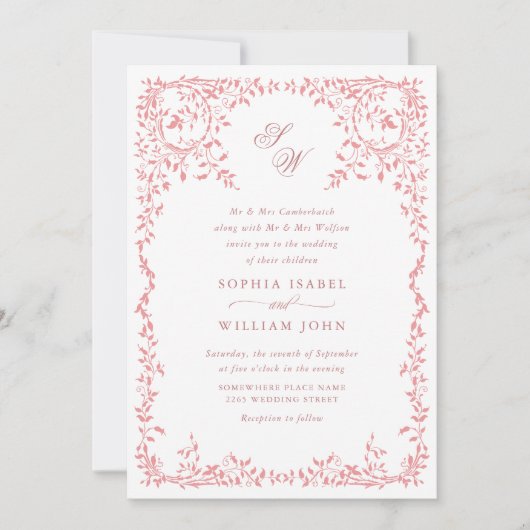 Elegant Frans Bloemen Lijst Bruiloft QR code Kaart (Voorkant)