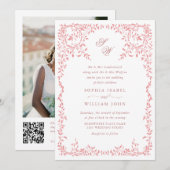 Elegant Frans Bloemen Lijst Bruiloft QR code Kaart (Voorkant / Achterkant)