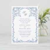 Elegant Frans Bloemen Lijst Bruiloft QR code Kaart (Staand voorkant)