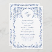 Elegant Frans Bloemen Lijst Bruiloft QR code Kaart (Voorkant / Achterkant)