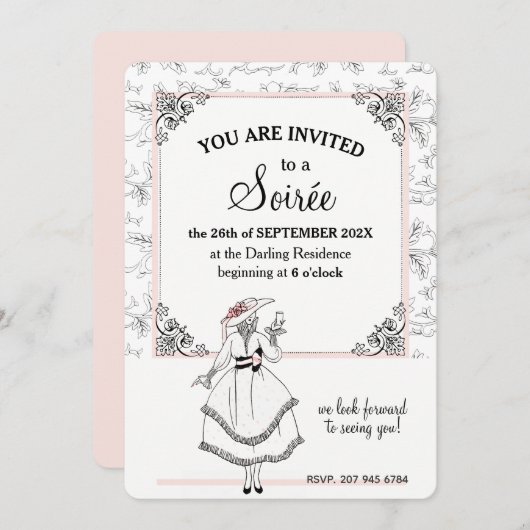 Elegant Frans  Bloemen Soirée Party Roze Kaart (Voorkant / Achterkant)