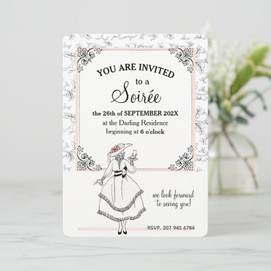 Elegant Frans  Bloemen Soirée Party Roze Kaart (Staand voorkant)