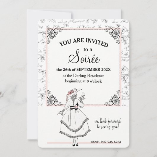 Elegant Frans  Bloemen Soirée Party Roze Kaart (Voorkant)