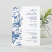 Elegant Frans Bloementoilet Blauw Bruiloft Menu (Staand voorkant)