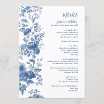 Elegant Frans Bloementoilet Blauw Bruiloft Menu