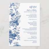 Elegant Frans Bloementoilet Blauw Bruiloft Menu (Voorkant)