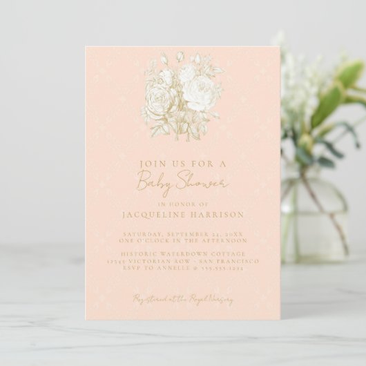 Elegant Frans Bloementoilet Roze Goud Baby shower Kaart (Staand voorkant)
