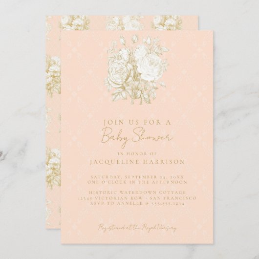 Elegant Frans Bloementoilet Roze Goud Baby shower Kaart (Voorkant / Achterkant)