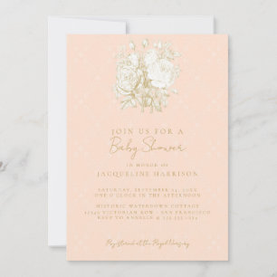 Elegant Frans Bloementoilet Roze Goud Baby shower Kaart
