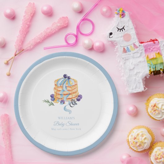 Elegant Frans Blueberry Pannenkoek Baby shower Papieren Bordje (Feest)