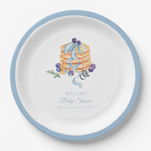 Elegant Frans Blueberry Pannenkoek Baby shower Papieren Bordje (Voorkant)