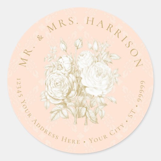 Elegant Frans Botanisch Bloemen Retouradres Ronde Sticker (Voorkant)