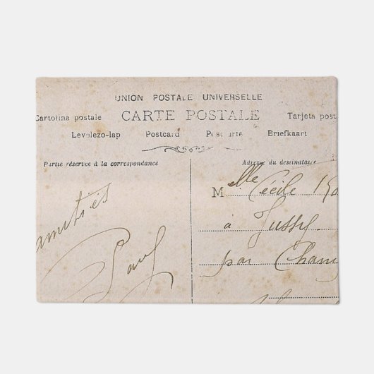 Elegant Frans Briefkaart Handschrift Deurmat (Voorkant)