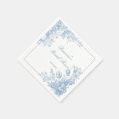 Elegant Frans chinoiserie blauw monogram bedrukt Servet (Hoek)