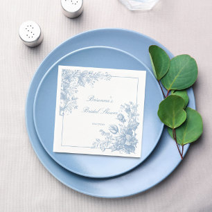 Elegant Frans chinoiserie blauw monogram bedrukt Servet